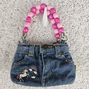 Bootie Bag Denim Original Embroidered Pony Rainbow Cloud Small Purse Beaded